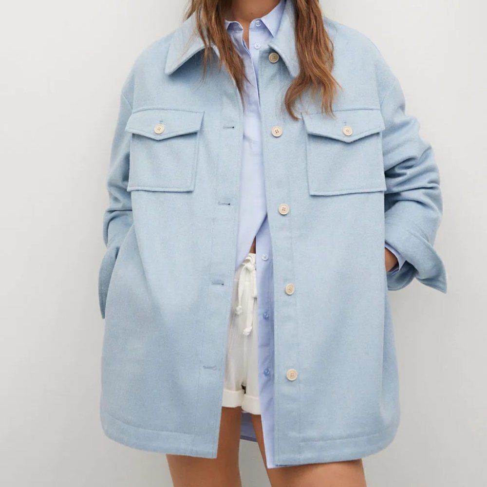 Mango Shacket Jacket Blue Overshirt New - Picture 2 of 4